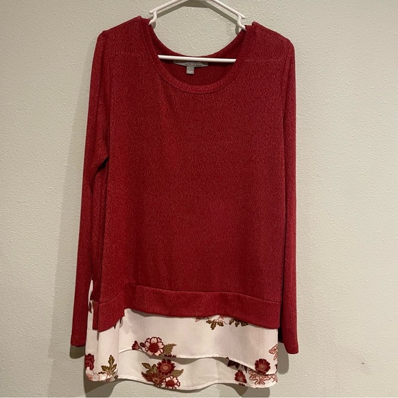Valerie Steven Mixed Media Deep Red Blouse.  Size L - Picture 1 of 5